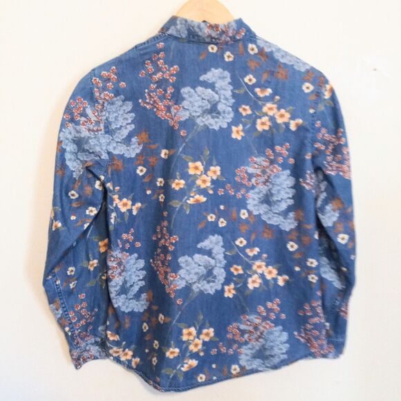 Vintage Liz Claiborne Floral Chambray Button Up Blouse-Petite Small-90s-Cottage - Picture 4 of 8